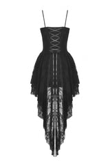 Black Sleeveless Rose Lace Lace-Up Women's Gothic High Low Dovetail Slip Wedding Dress - Product - 12