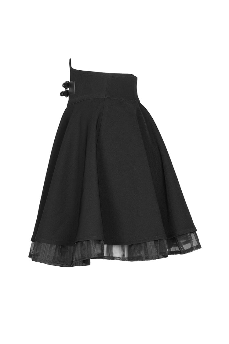 Black Front Metal Buckle Loops High Waist Splice Mesh Women's Punk Skirt - Product - 6