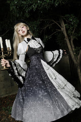 Black/White Print Bone Magic Ruffle Cardigan Lace Classic Gothic Princess Lolita Jsk Dress - Product - 9
