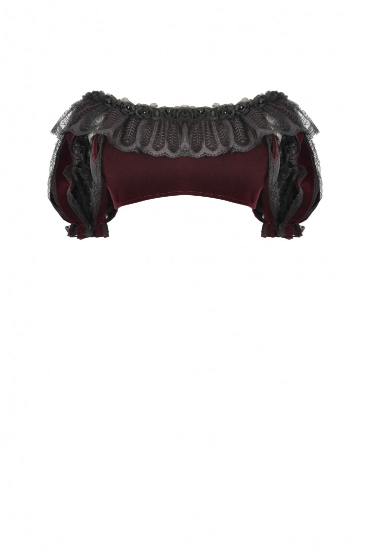 Black Ruffled Doll Collar Short Puff Sleeves Lace-Up Women's Gothic Princess Velvet Cape - Product - 15