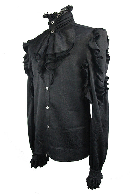 Black Vampire Ruffled Sleeves Mens Gothic Blouse - Product - 5