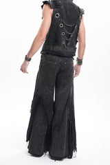 Black Ripped Rings Studs Men's Gothic Pants - Product - 12