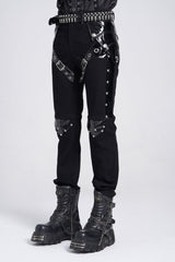 Black Armor Patent Leather Stitching Men's Punk Pants - Product - 2