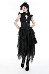 Black Women's Gothic Punk Multi-Layered Irregular Handkerchief Hem Lace Skirt - Product - 6
