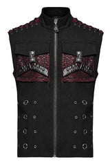 Black/Red Stand Collar Stitching Slim Men's Punk Vest - Product - 5