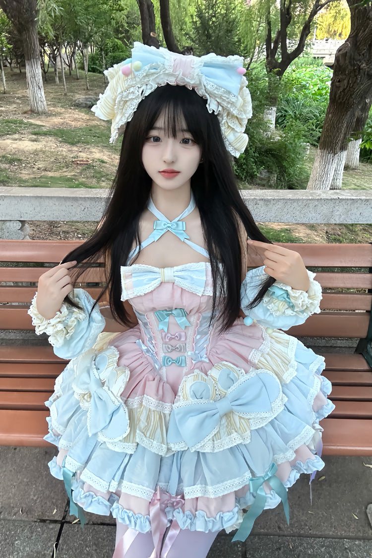 Ribbon Dance Multi-Layered Ruffle Bowknot Lace-Up Sweet Princess Lolita Dress