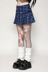 Blue Women's Vintage College Style Stars Plaid Pleated Short Skirt - Product - 2