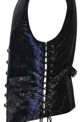 Black/Blue V Collar Jacquard Lace-Up Men's Gothic Vest - Product - 6