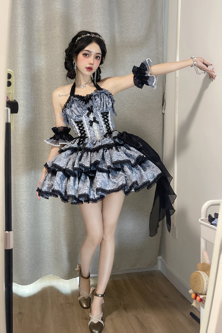 Black/Blue Medea Kiss Gothic Lolita JSK Tiered Dress - Product - 5
