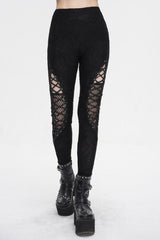 Black Strappy Mesh Splice Ruched Women's Punk Leggings - Product - 2