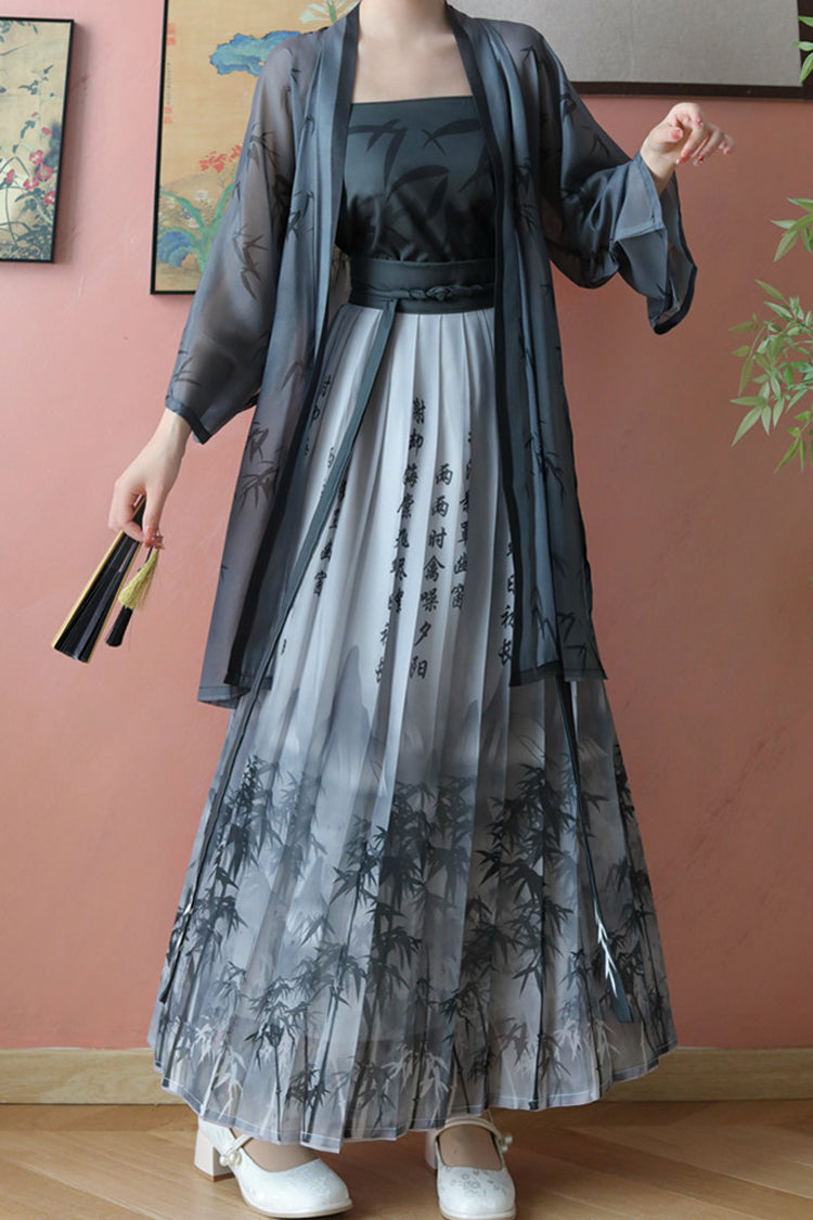 Women's Classic Chinese Handwriting Print Style Hanfu Dress 2 Colors - Product - 3
