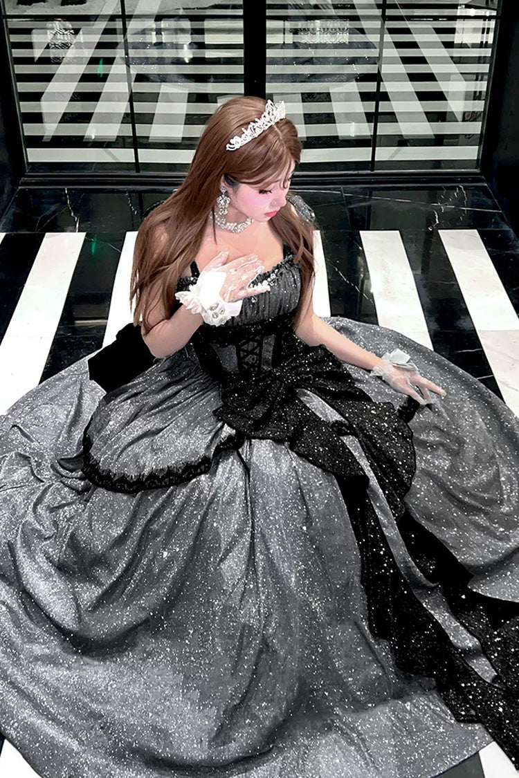 Grey [Galaxy of Fallen Tears] Sleeveless Glitter Series Ruffled Bow Asymmetric Sweet Lolita Jsk Dress - image 8