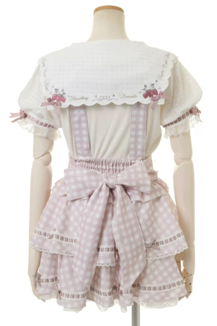 Sweet Multi-Layered Plaid Printed Ruffled Bow Lace-Up Jirai Kei Plus Size Japanese College Style Skirt 3 Colors - Product - 3