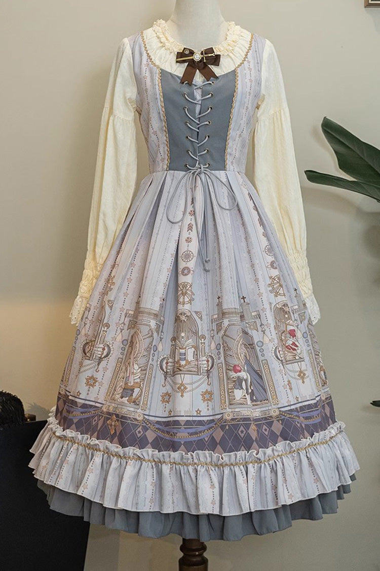 Demon Hunting Notes Long Lantern Sleeves Print Ruffle Sweet Elegant Lolita Dress 2 Colors - Product - 3