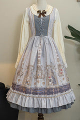 Demon Hunting Notes Long Lantern Sleeves Print Ruffle Sweet Elegant Lolita Dress 2 Colors - Product - 3