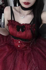 Red Shining Bowknot Irregular Sweet Princess Gorgeous Lolita Jsk Dress (Include Train) - Product - 6