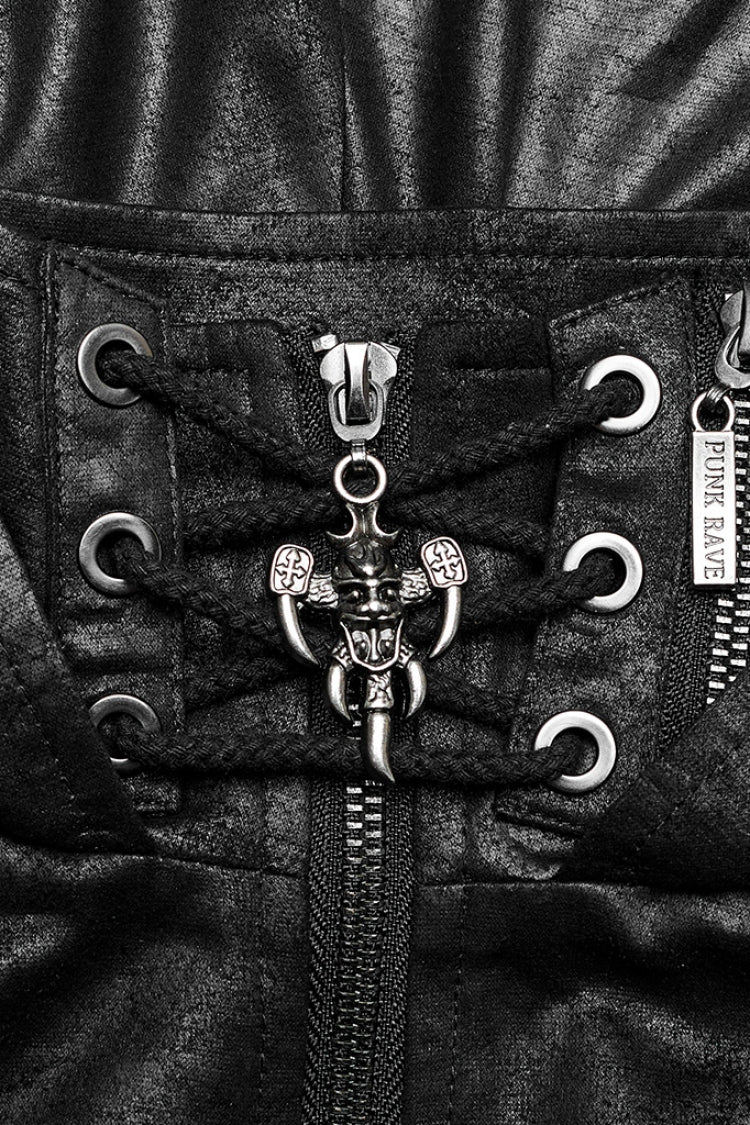 Black Ghost Head Pendant Metal Rivets Hooded Women's Steampunk Cape - Product - 5