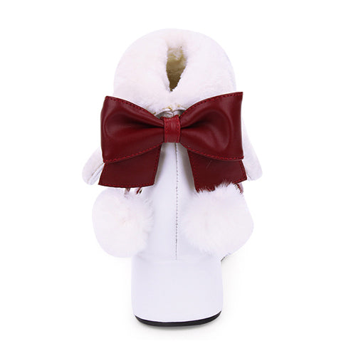 White Round Toe Bowknot Plus Velvet Sweet Lolita Boots - Product - 5
