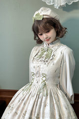 [Iris Study] Square Collar Print Bowknot Lace-Up Sweet Lolita Jumper Dress 2 Colors - Product - 15