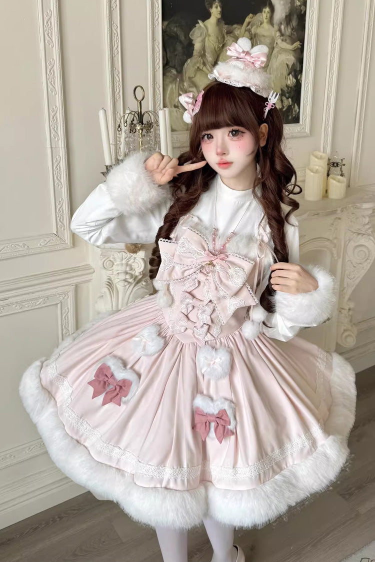 [Sweet Dream Bunny] Furry Bowknot Sweet Lolita Dress 2 Colors and 2 Versions - Product - 20