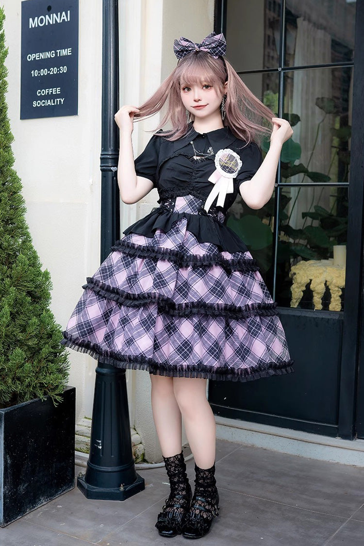 Multi-layer Margaret Plaid Print Sleeveless Sweet Lolita Dress 4 Colors - Pink - 4