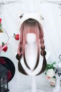 Roze/bruin natuurlijk verloop Sweet Lolita lange rechte pruik vooraanzicht
