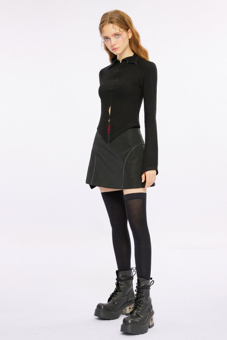 Black Long Sleeves Scream Hem Women's Gothic T-Shirt - Product - 3