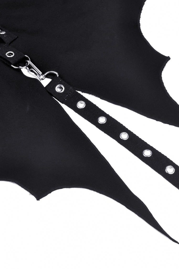 Black Short Sleeves Lace-Up Buckled Women's Punk Cat Ear Hooded Short Cape - Product - 18