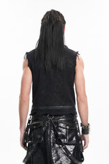 Black Lapel Collar Sleeveless Ripped Buckle Eyelets Men's Gothic Vest - Product - 3