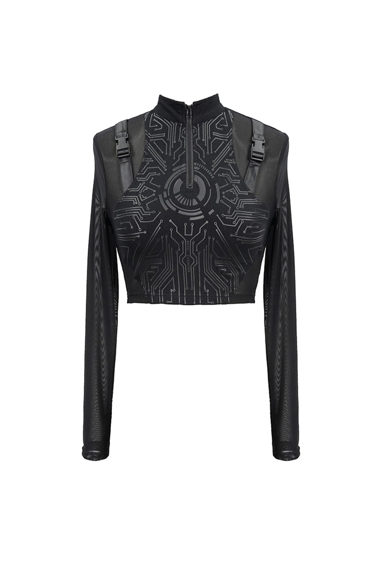 Black Round Collar Lace Check Short Women's Gothic Tops - Product - 6