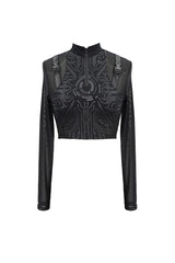 Black Round Collar Lace Check Short Women's Gothic Tops - Product - 6