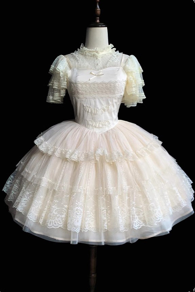 Ivory Tower Multi-layer Ruffle Embroidery Sweet Elegant Lolita Jsk Dress (Short Version) - Product - 7