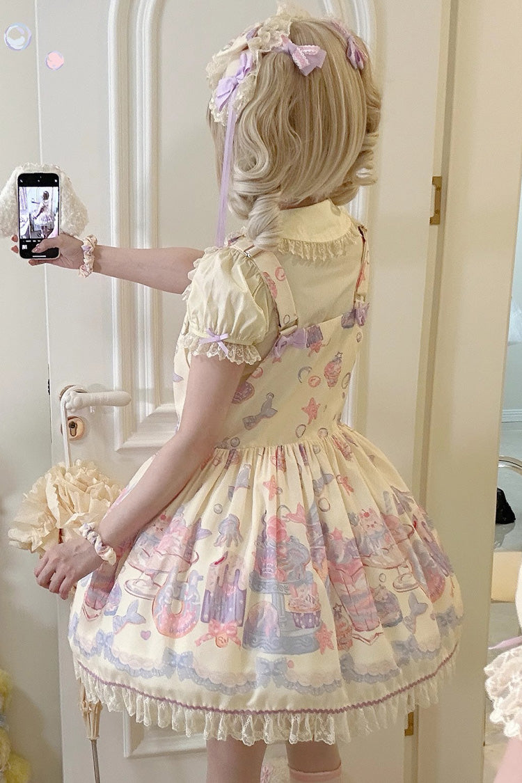 Cream Soda Mermaid Print Light Yellow Bowknot Lace Sweet Strap (Dress Only) detail view 4