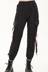 Black Punk Casual Skull Webbing Decoration Women's Long Pants - Black - 1