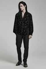 Piranha Print Lapel Collar Long Sleeves Mens Gothic Blouse 2 Colors - Product - 4