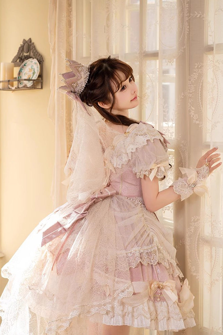 Pink [Girls' Day] Short Sleeves Multi-Layered Ruffle Bowknot Lace Sweet Lolita Dress 2 Versions - Product - 5