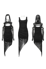 Black Off Shoulder Long Sleeves Irregular Hooded Women's Punk Dress - Product - 5