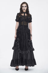 Black Ruffle Lace Drawstring Women's Gothic Skirt - Product - 3