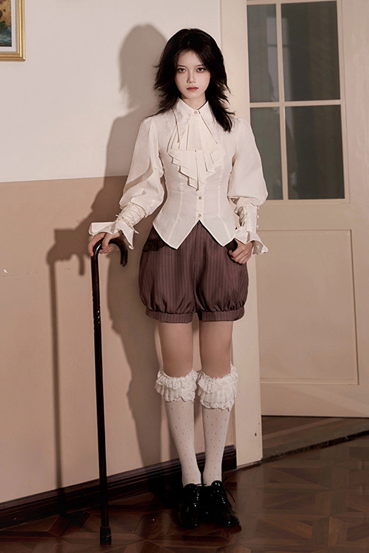 Brown [Manchester City's Past] Striped Print Ouji Fashion Prince Handsome Lolita Vest - Product - 10