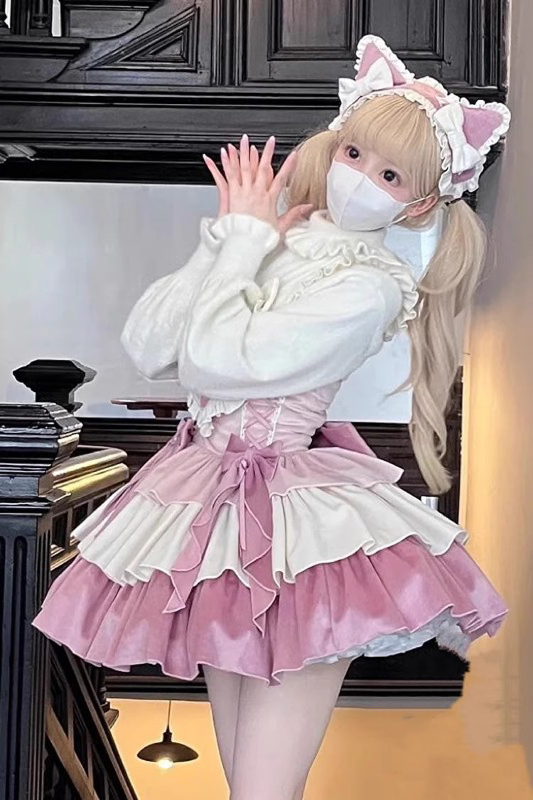 【Gradient】ピンク スイートロリータワンピース｜多層デザイン、フリル、リボン – 記載アイテムのみ 商品画像