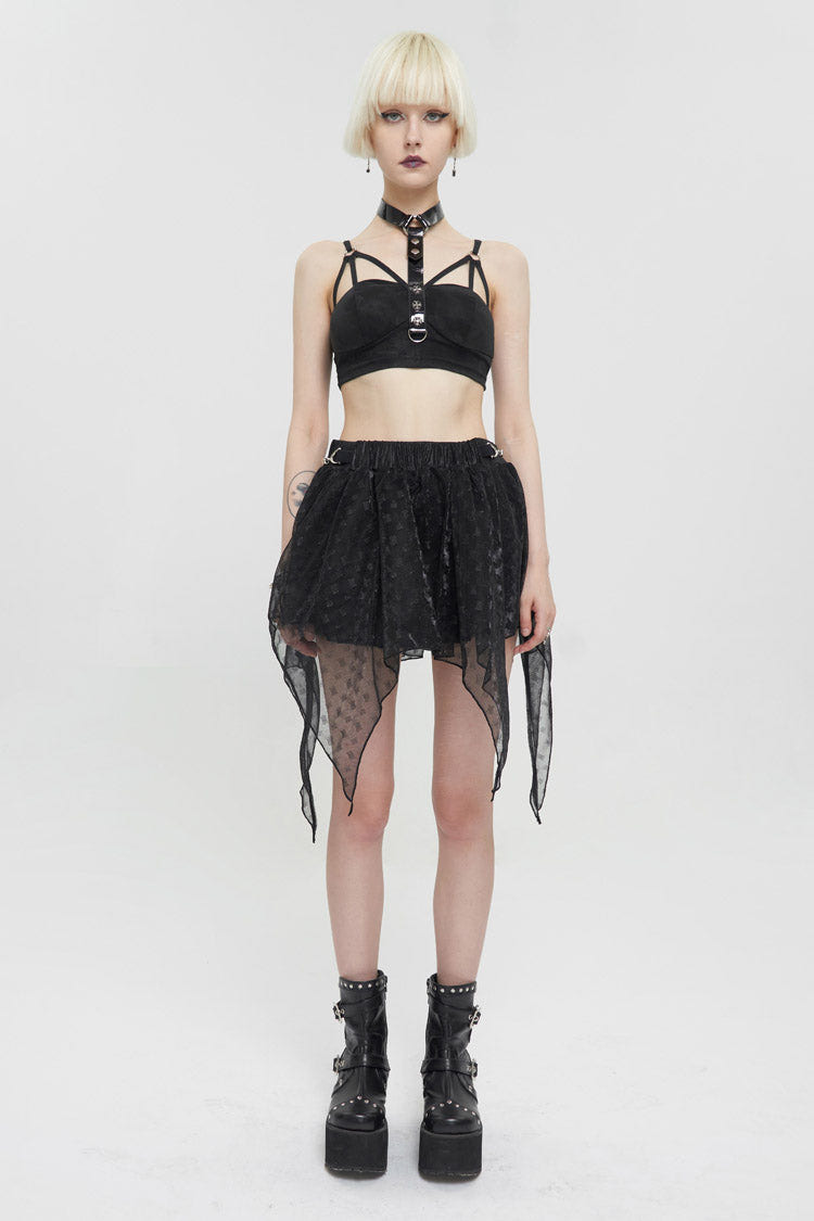 Black Bright Mesh Metal Buckle Decoration Playful And Cute Tutu Short Women's Punk Skirt - Product - 4