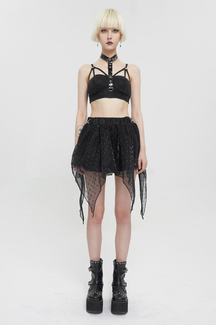 Black Bright Mesh Metal Buckle Decoration Playful And Cute Tutu Short Women's Punk Skirt - Product - 4