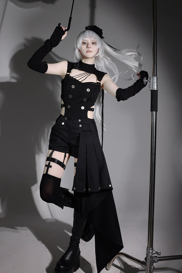 Black [Masquerade Phantom Thief] Cut-Out Gothic Ouji Lolita Shorts Set - Product - 8