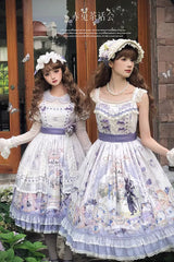 Purple [Red Hare Tea Party] Lapel Collar Long Sleeves Printed Ruffled Lace Chiffon Sweet Elegant Lolita Dress - Product - 2