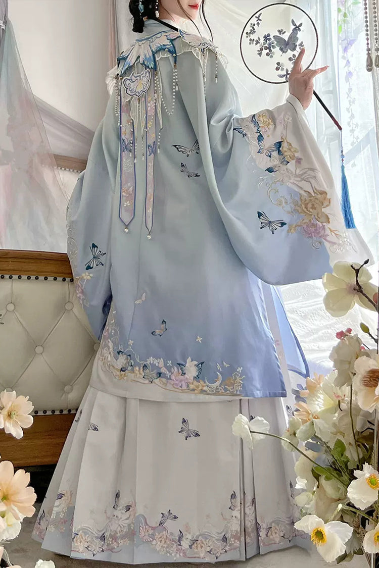 Multi-Color Stand Collar Print Embroidery Sweet Hanfu Dress - Product - 5