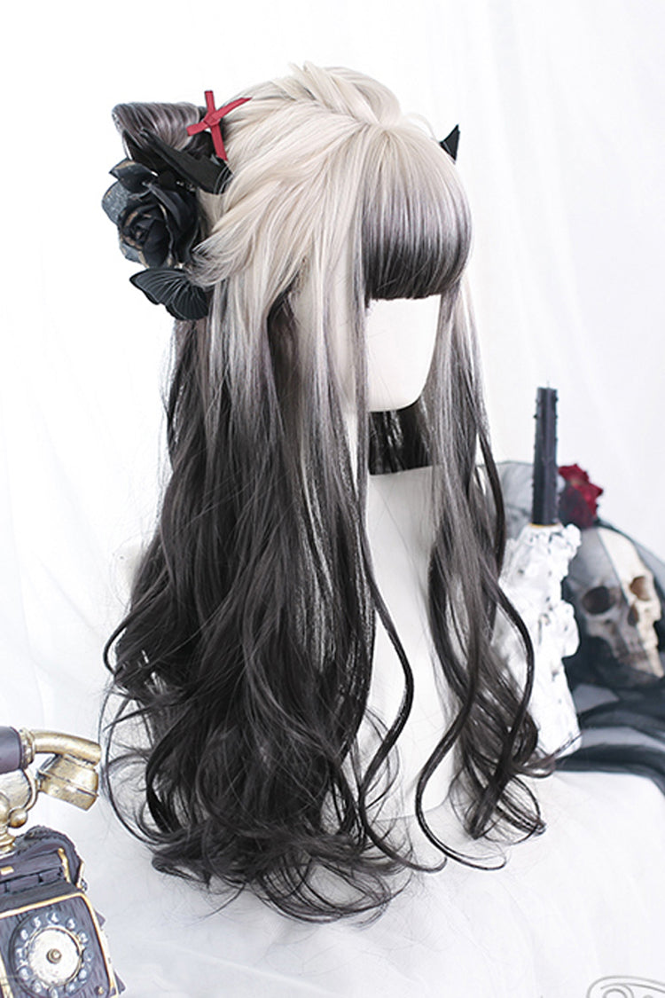 White /Black Gradient Long Curly Classic Lolita Wig - Product - 4