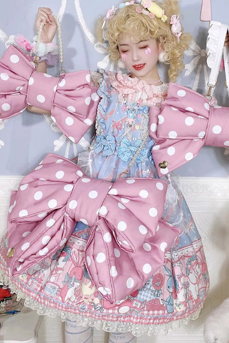Pink/White Polka Dot Print Bowknot Shaped Sweet Lolita Backpack - Pink/White - 1