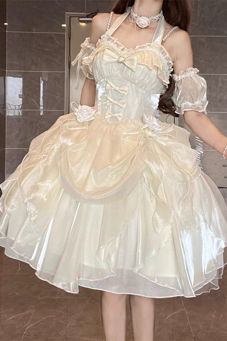 Ivory [Cindy Rose] Halterneck Sleeveless Ruffle Bowknot Sweet Elegant Lolita Jsk Dress - Product - 4