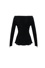 Black Velvet Off Shoulder Long Sleeve Mesh Collar Chest Flocking Pattern Women's Punk T-Shirt - Product - 9