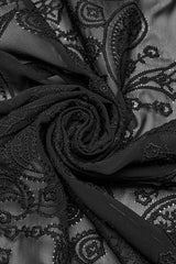 Black Stand Collar Chiffon Long Sleeves Hollow Embroidery Men's Gothic Blouse - Product - 8